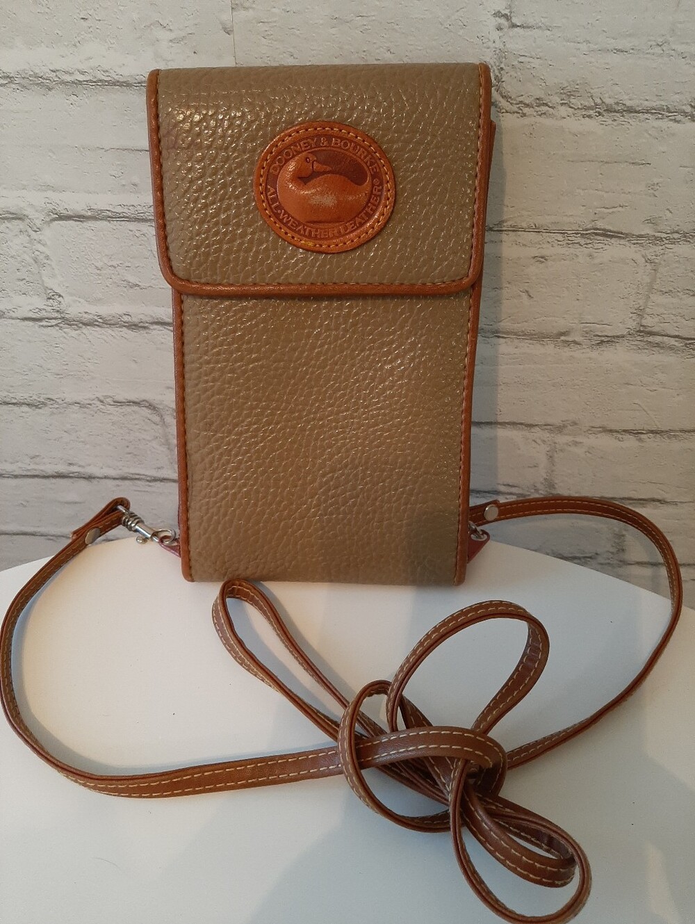 Dooney & Bourke Taupe Pebble Leather Crossbody with Tan Trim Wallet On A String